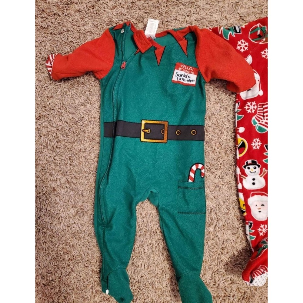 6 To 12 Month Christmas Baby Fleece Zip Up Sleeper‎ Footed 3 Pajama Bundle